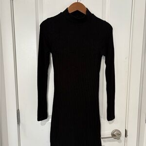 Black Ribbed Long Sleeve Dress